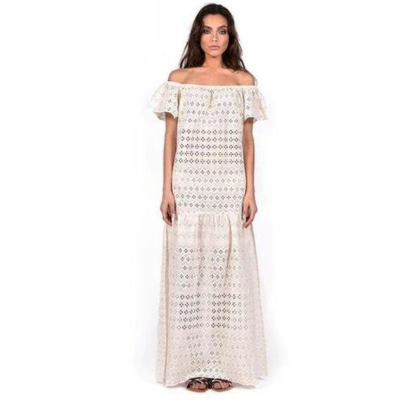 Natural Rough Viola Off White Drop Waist Dress Grande Lace Wedding Sz Large - Picture 1 of 8